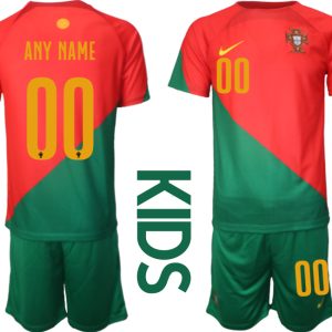 Kinder Portugal Heimtrikot T-Shirt Fußball-WM 2022 rot grün Trikotsatz Personalisierbar