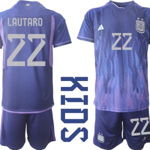 LAUTARO #22 Kinder Argentinien WM 2022 Auswärtstrikot Lila Kurzarm + Kurze Hosen