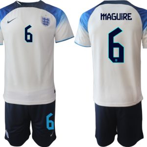 MAGUIRE #6 Herren England Fußball-WM 2022 Heimtrikot weiß blau Kurzarm + Kurze Hosen