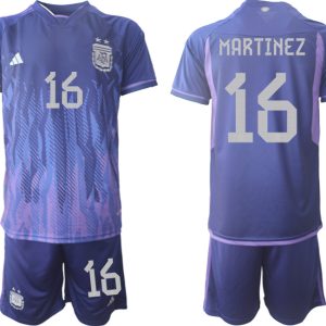 MARTINEZ #16 Argentinien FIFA WM Katar 2022 Auswärtstrikot Lila für Herren Kurzarm + Kurze Hosen