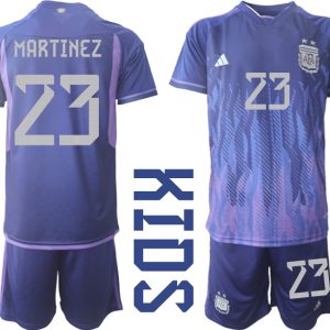 MARTINEZ #23 Kinder Argentinien WM 2022 Auswärtstrikot Lila Kurzarm + Kurze Hosen