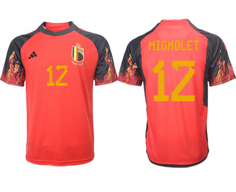 MIGNOLET #12 Belgien FIFA WM Katar 2022 rot schwarz Herren Heimtrikot Kurzarm