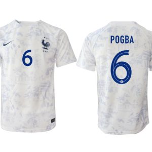 Neuen Herren Frankreich Trikot Fußball WM 2022-23 Auswärtstrikot weiß Kurzarm POGBA 6