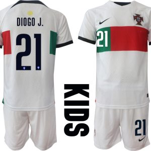 Neuen Kinder Portugal Fußball WM 2022 Auswärtstrikot Kurzarm Trikotsatz DIOGO J.21