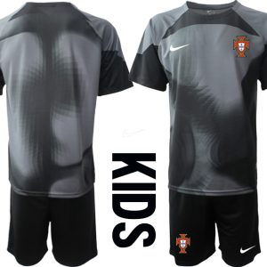 Neuen Portugal Torwarttrikot 2022/23 für Kinder schwarz Fußballtrikots Set