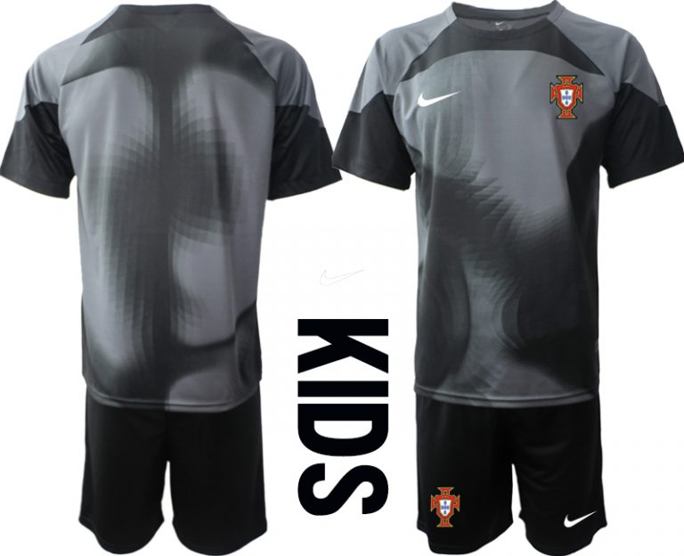 Neuen Portugal Torwarttrikot 2022/23 für Kinder schwarz Fußballtrikots Set