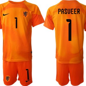 PASVEER #1 Herren Niederlande Torwarttrikot 2022-23 orange Kurzarm + Kurze Hosen