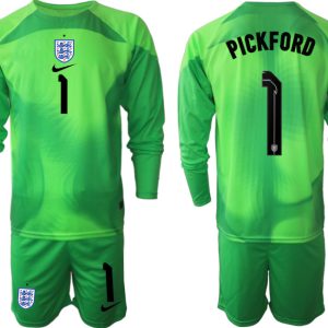 PICKFORD #1 England Torwarttrikot 2022/23 orange Trikotsatz für Herren Langarm + Kurze Hosen