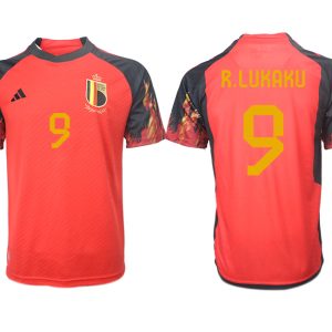 R.LUKAKU #9 Belgien FIFA WM Katar 2022 rot schwarz Herren Heimtrikot Kurzarm