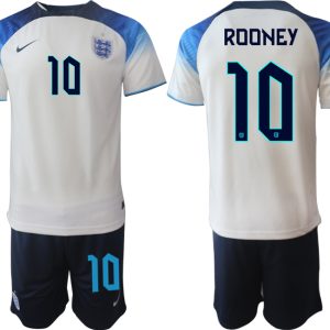 ROONEY #10 Herren England Fußball-WM 2022 Heimtrikot weiß blau Kurzarm + Kurze Hosen