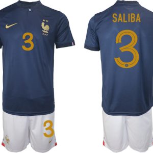 SALIBA #3 Frankreich FIFA WM Katar 2022 Heimtrikot Marineblau Fußballtrikots Set