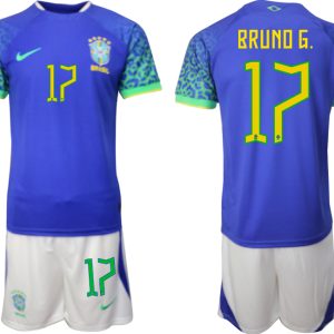 Brasilien WM 2022 Auswärtstrikot blaue Fußballtrikots für Herren BRUNO G.17