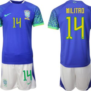 Brasilien WM 2022 Auswärtstrikot blaue Fußballtrikots für Herren MILITAO 14