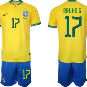 Brasilien WM 2022 Trikot gelb Kurzarm Trikotsatz Herren Fußballtrikots BRUNO G. 17