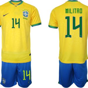 Brasilien WM 2022 Trikot gelb Kurzarm Trikotsatz Herren Fußballtrikots MILITAO 14