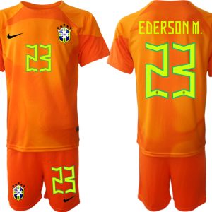 Fußballtrikot für Herren Brasilien Torwarttrikot 2023 Trikotsatz Kit mit Aufdruck EDERSON M. 23