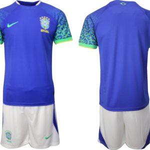 Fußballtrikot für Herren Brasilien WM 2022 Auswärtstrikot blaue Trikotsatz Online Bestellen