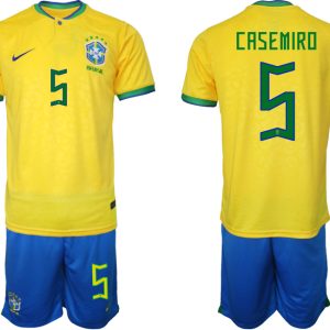 Günstig Heimtrikot Brasilien WM 2022 Trikot gelb Trikotsatz für Herren CASEMIRO 5