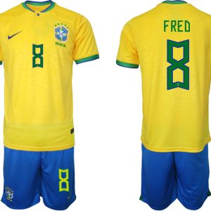 Günstig Heimtrikot Brasilien WM 2022 Trikot gelb Trikotsatz für Herren FRED 8