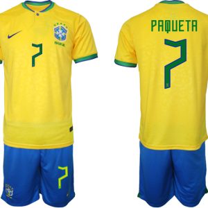 Günstig Heimtrikot Brasilien WM 2022 Trikot gelb Trikotsatz für Herren PAQUETA 7