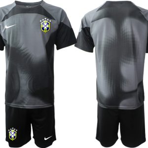 Herren Brasilien Torwarttrikot 2023 schwarz Kurzarm + Kurze Hosen