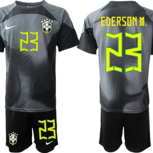 Herren Brasilien Torwarttrikot 2023 schwarz Kurzarm + Kurze Hosen EDERSON M. 23