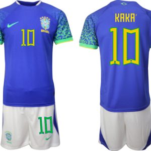 Herren Brasilien WM 2022 Auswärtstrikot blaue Fußballtrikots Set KAKA'10