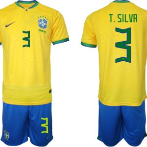 Herren Heimtrikot Brasilien WM 2022 Trikot gelb Fußballtrikots im Sale T.SILVA 3