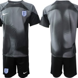 Herren Personalisierbar England Torwarttrikot 2022/23 schwarz Kurzarm + Kurze Hosen