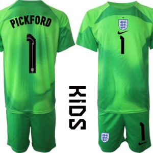 Kinder Fußball Trikot England Torwarttrikot 2022/23 grün Trikotsatz PICKFORD 1