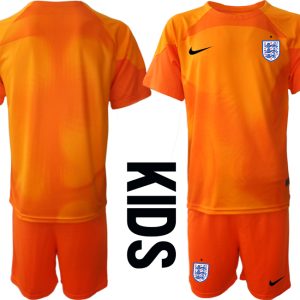 Kinder Fußball Trikot England Torwarttrikot 2022/23 orange Kurzarm + Kurze Hosen