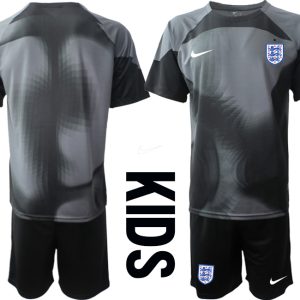 Kinder Fußball Trikot England Torwarttrikot 2022/23 schwarz Kurzarm + Kurze Hosen