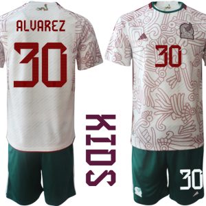 Kinder Fußball Trikot Mexiko 2022 WM Auswärtstrikot Trikotsatz Kit mit Namen ALVAREZ 30