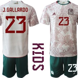 Kinder Fußball Trikot Mexiko 2022 WM Auswärtstrikot Trikotsatz Kit mit Namen J.GALLARDO 23