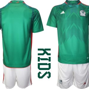 Kinder Heimtrikot Mexiko WM 2022 Grün Kurzarm + Kurze Hosen