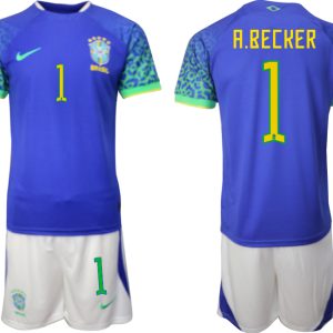 Neuen Herren Brasilien WM 2022 Auswärtstrikot blaue Trikotsatz mit Aufdruck A.BECKER 1