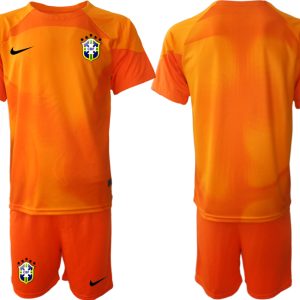 Neues Herren Brasilien Torwarttrikot 2023 orange Kurzarm Fußballtrikots Set