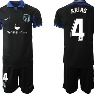 ARIAS 4 Herren Atlético Madrid 2023 Auswärtstrikot Schwarz Kurzarm + Kurze Hosen