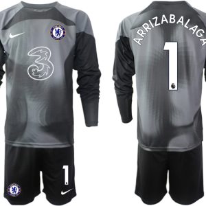 ARRIZABALAGA 1 Chelsea FC 2023 Torwarttrikot schwarz für Herren Langarm + Kurze Hosen