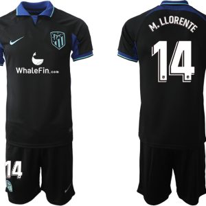 Atlético Madrid 2023 Auswärtstrikot Schwarz Trikotsatz Kit für Herren M.LLORENTE 14