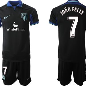 Bestseller Fußballtrikot Atlético Madrid 2023 Auswärtstrikot Schwarz Trikotsatz João Félix 7