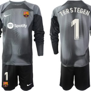 Bestseller Fußballtrikot FC Barcelona 2023 Torwarttrikot schwarz Langarm Trikotsatz Kit TERSTEGEN 1