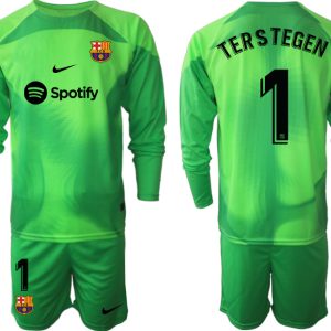 Fußball Trikot Outlet FC Barcelona 2023 Torwarttrikot in grün Langarm bestellen mit Aufdruck TERSTEGEN 1