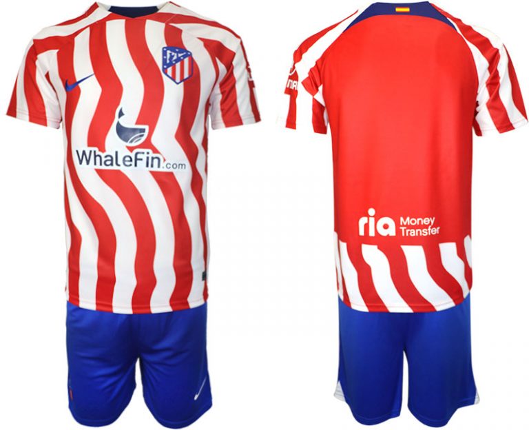 Fußballtrikot Herren Heimtrikot Sale Atlético Madrid 22-23 Trikot Kurzarm + Kurze Hosen