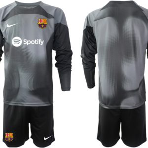 Fußballtrikot Herren Sale FC Barcelona 2023 Torwarttrikot schwarz Langarm + Kurze Hosen