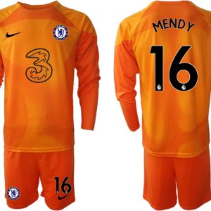 Herren Chelsea FC 2023 Torwarttrikot orange Langärmeliges mit Aufdruck MENDY 16