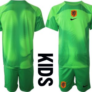 Kinder Niederlande Torwarttrikot 2022-23 grün Kurzarm Trikotsatz Fußballtrikot Kaufen