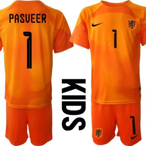 Kinder Niederlande Torwarttrikot 2022-23 orange Trikotsatz Kit Outlet PASVEER 1