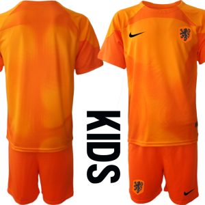 Kinder Niederlande Torwarttrikot 2022-23 orange Trikotsatz Kit Outlet Personalisierbar