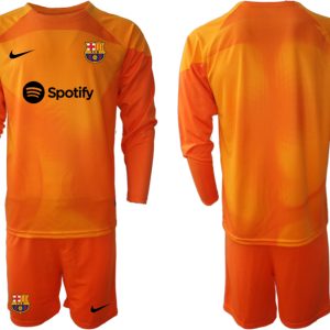 Neuen Herren FC Barcelona 2023 Torwarttrikot orange Langarm + Kurze Hosen